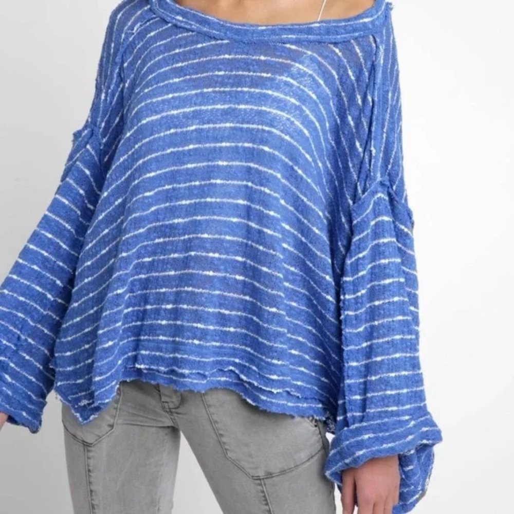 Free People Size S Blue Tops Free People Island Hacci Raw Distressed Top